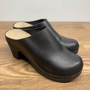 Calou Stockholm Clog Leather Sandal Platform 39 Black Slip On Chunky Heels